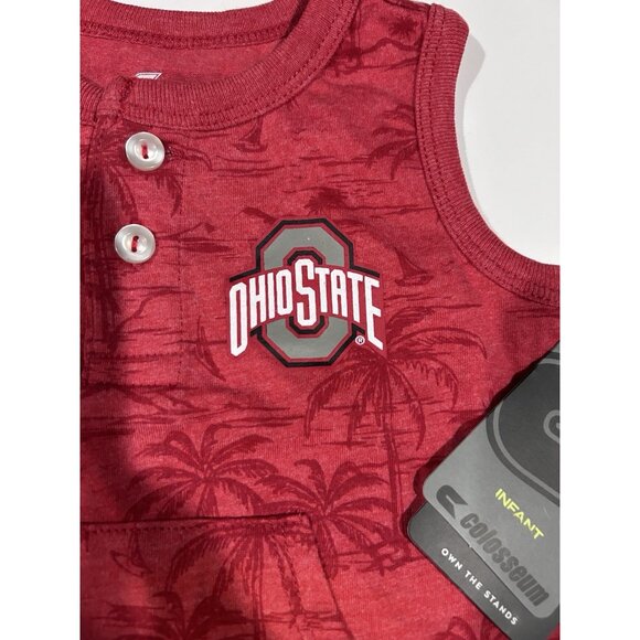 NEW Ohio State Buckeyes Colosseum Red Palm Trees Romper Hat Set Boys 6-12 M - Picture 5 of 8